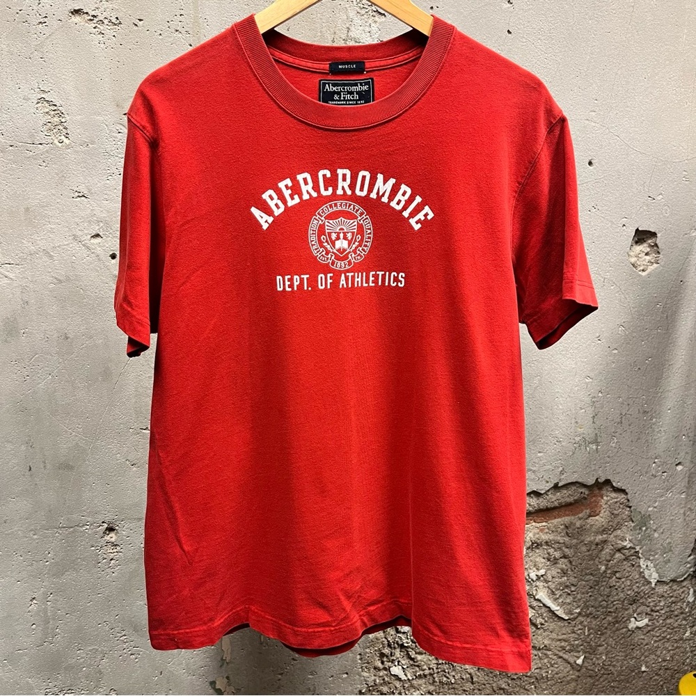 Abercrombie Y2K 00s Vintage Red Short Sleeve Graphic T-Shirt Muscle Fit Tee XL